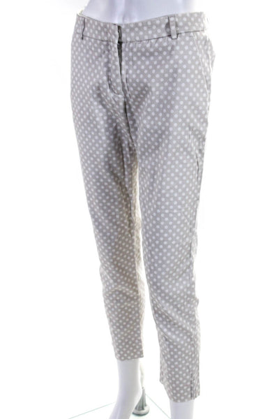 Peserico Womens Mid Rise Polka Dot Cropped Pants Gray White Cotton Size IT 42