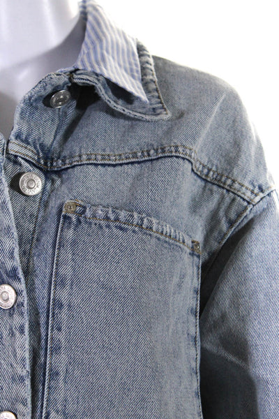 Zara Women's Cropped Distressed Button Down Denim Jacket Blue Size M L, Lot 2