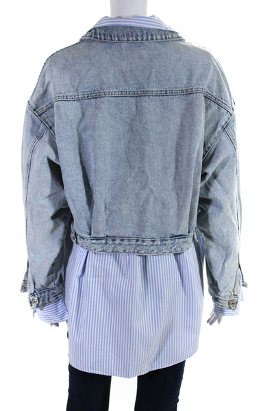 Zara Women's Cropped Distressed Button Down Denim Jacket Blue Size M L, Lot 2