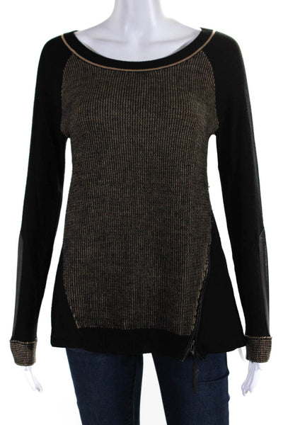 Nanette Lepore Womens Woven Long Sleeves Sweater Black Beige Size Extra Small