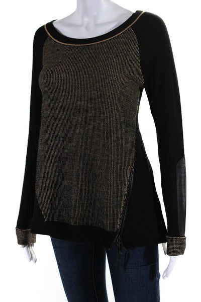 Nanette Lepore Womens Woven Long Sleeves Sweater Black Beige Size Extra Small