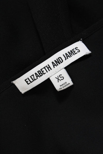 Elizabeth and James Womens Silk Ruffled V Neck Tank Top Black Size Extra Small