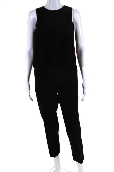 Club Monaco Womens Sleeveless Creased Slim Leg Jumpsuit Black Size 0