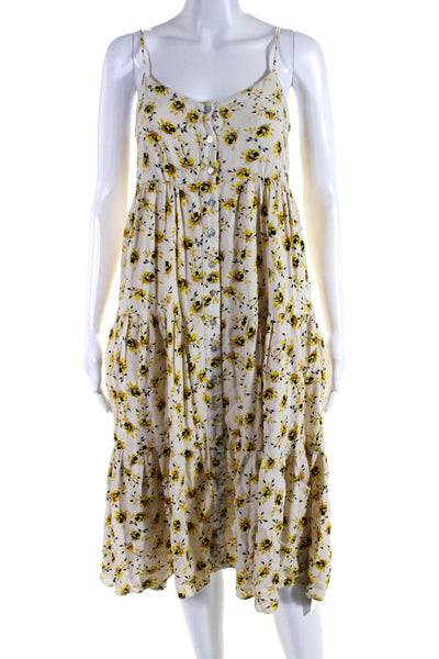DRA Womens Floral Print Sleeveless A Line Dress White Yellow Size Extra Small
