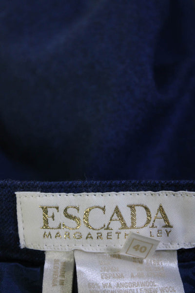 Escada Womens Mid Rise Tapered Slim Leg Pleated Pants Blue Wool Size EU 40