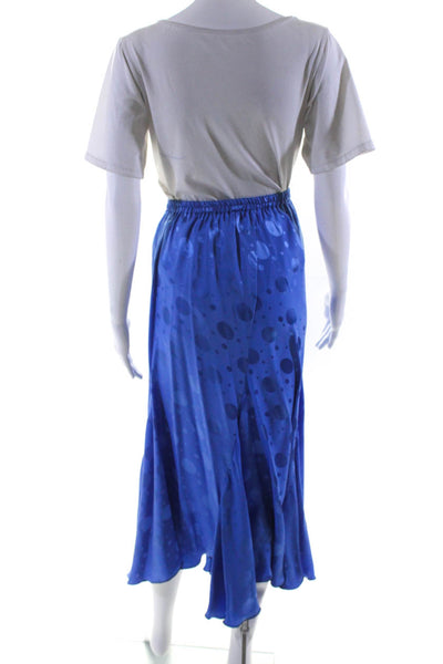 Designer Womens Vintage Silk Polka Dot Jacquard Midi Skirt Set Blue Size Small