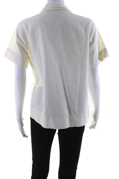 Hot Cotton Womens Vintage Short Sleeve Woven Button Up Shirt Blouse White Small