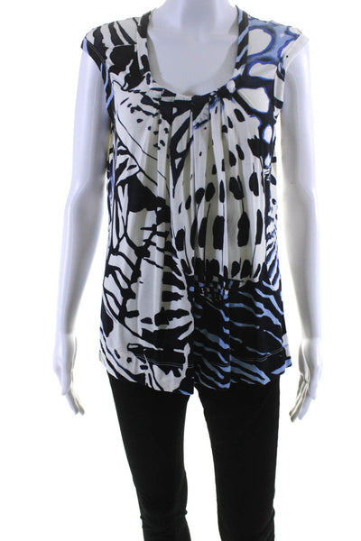 SoCa St. John Womens Abstract Sleeveless Shell Top Blouse Blue White Size Medium