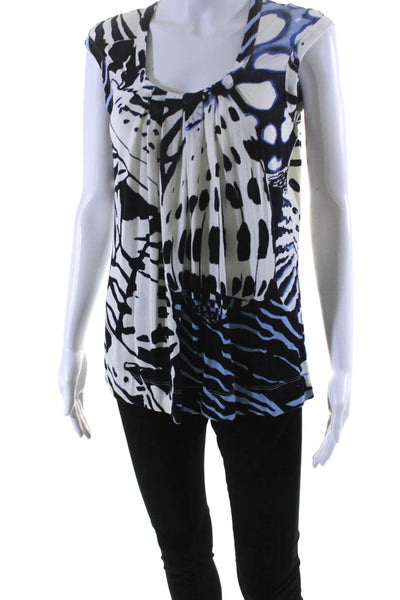 SoCa St. John Womens Abstract Sleeveless Shell Top Blouse Blue White Size Medium