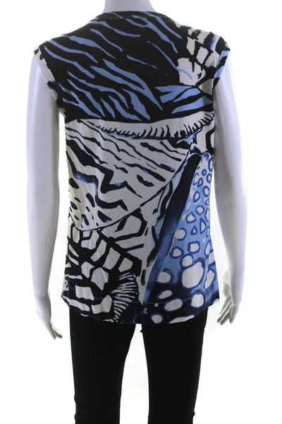 SoCa St. John Womens Abstract Sleeveless Shell Top Blouse Blue White Size Medium