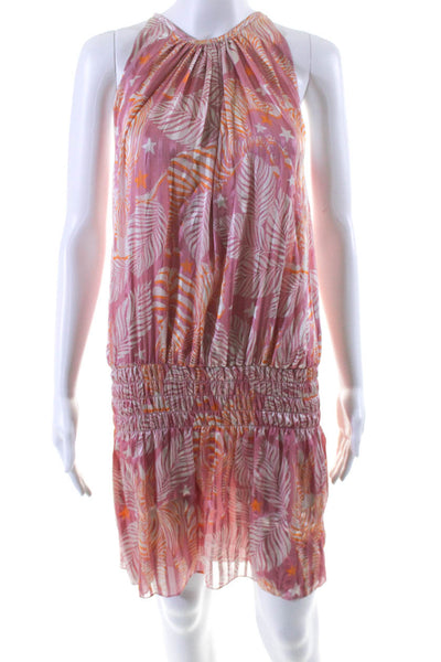 Ramy Brook Womens Satin Abstract Print Mini Lined Blouson Dress Pink Size XS