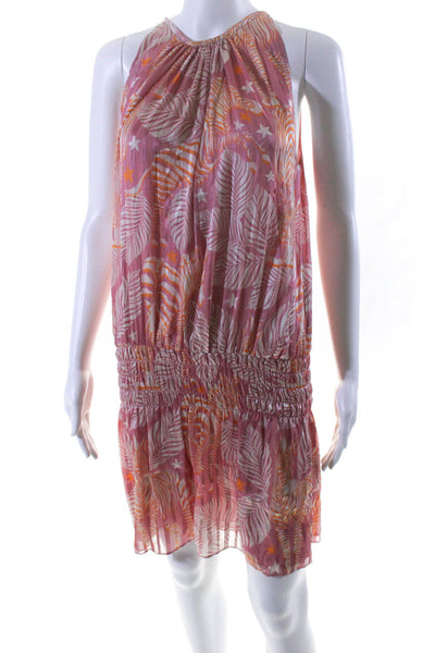 Ramy Brook Womens Satin Abstract Print Mini Lined Blouson Dress Pink Size XS