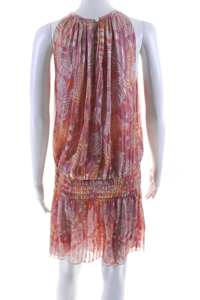 Ramy Brook Womens Satin Abstract Print Mini Lined Blouson Dress Pink Size XS