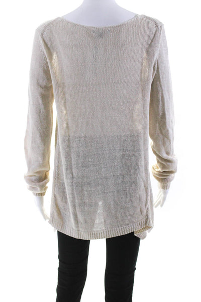 Vince Womens Beige Linen Scoop Neck Long Sleeve Pullover Sweater Top Size M