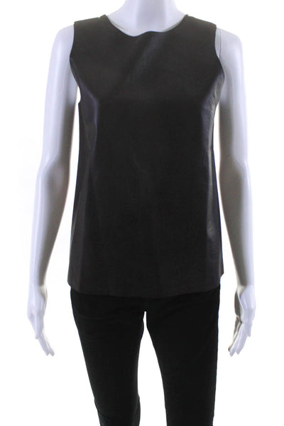 Vince Womens Brown Leather Silk Crew Neck Sleeveless Blouse Top Size 6