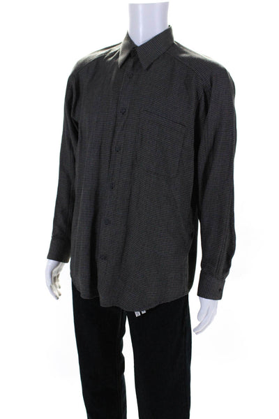 Jhane Barnes Mens Vintage Long Sleeve Check Button Up Shirt Black Brown Medium