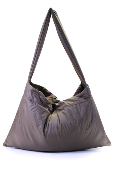 Designer Womens Magnetic Nylon Puffer Shoulder Bag Tote Handbag Taupe