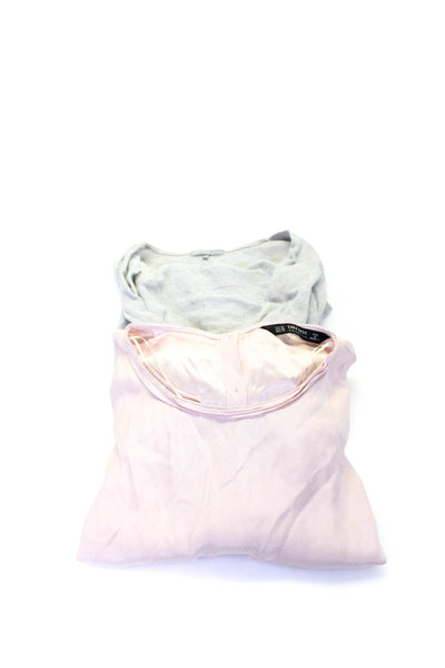 Zara Standard James Perse Womens Satin Trim Ruffle Top Pink Size XS 1 Lot 2