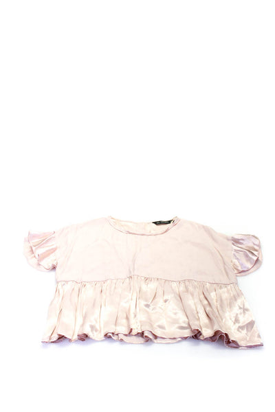 Zara Standard James Perse Womens Satin Trim Ruffle Top Pink Size XS 1 Lot 2