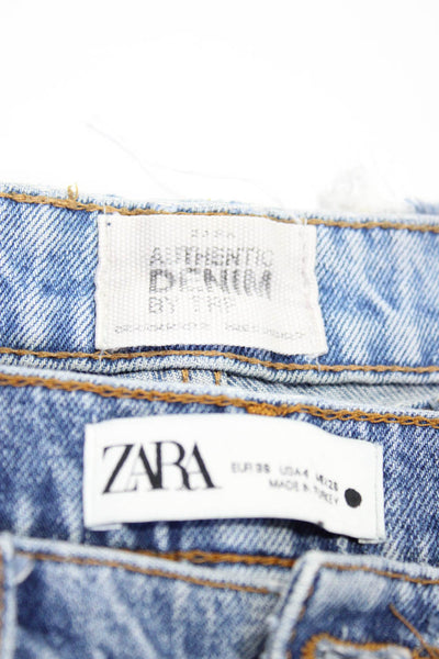 Zara Womens High Rise distressed Straight Leg Jeans Blue Size 4 Lot 2