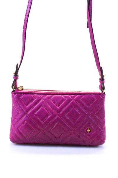 Tory Burch Womens Quilted Leather Gold Tone Hardware Crossbody Pink Size S