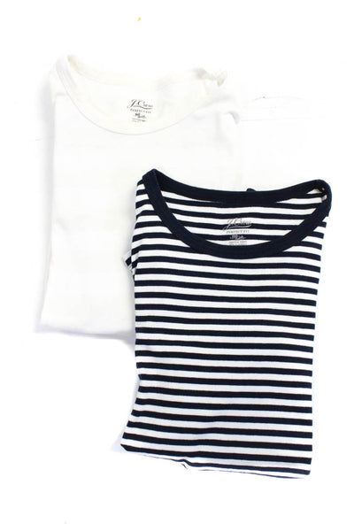 J Crew Womens Cotton Knit Striped Print Shirts White Beige Blue Size S Lot 2