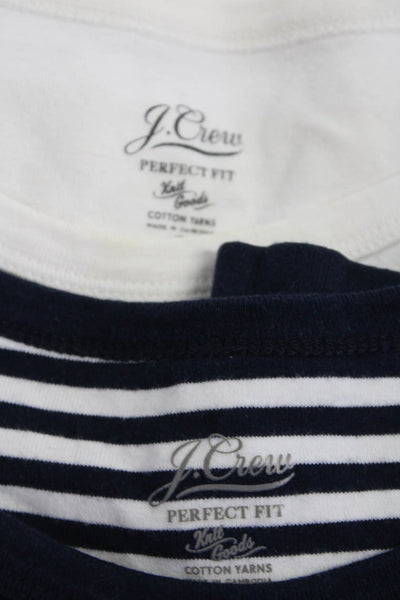 J Crew Womens Cotton Knit Striped Print Shirts White Beige Blue Size S Lot 2
