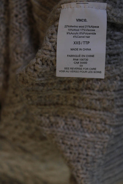 Vince Womens Merino Wool Textured Long Sleeve Turtleneck Sweater Brown Size 2XS