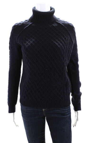 Vince Womens Yak Woven Textured Long Sleeve Pullover Sweater Navy Size XS
