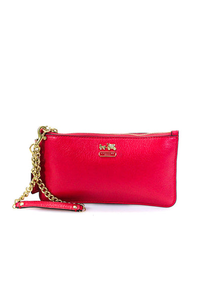 Coach Womens Leather Zippered Chain Wristlet Pouch Wallet Red Pink Gold Tone