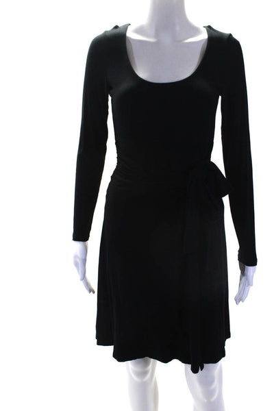 Boden Women's Scoop Neck Long Sleeves Fit Flare Midi Dress Black Size 4