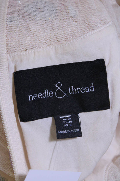 Needle & Thread Women's Long Sleeve Sequin Ruffle Mini Dress Beige Size 6