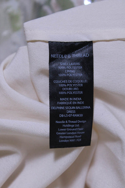 Needle & Thread Women's Long Sleeve Sequin Ruffle Mini Dress Beige Size 6
