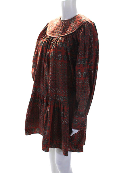 Ulla Johnson Womens Cotton Floral Print Long Sleeve Zip Up Dress Orange Size 2