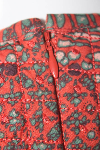 Ulla Johnson Womens Cotton Floral Print Long Sleeve Zip Up Dress Orange Size 2