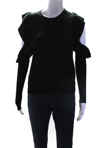 Joie Womens Long Sleeve Ruffled Crew Neck Sweater Black Wool Size Extra Small