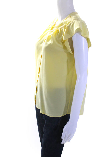 Joie Womens Button Front Cap Sleeve Crew Neck Silk Top Blouse Yellow Size XS