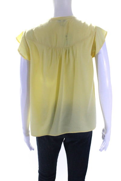 Joie Womens Button Front Cap Sleeve Crew Neck Silk Top Blouse Yellow Size XS