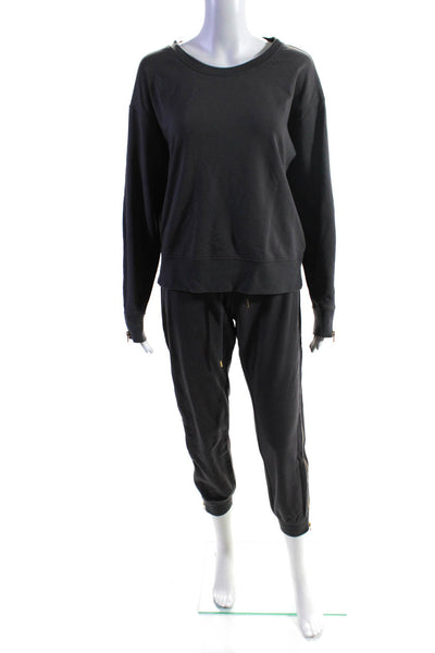 Sundays Womens Round Neck Long Sleeve Zip Sweatshirt Sweatpants Set Gray Size 3