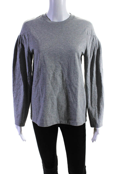 Tibi Womens Cotton Round Accent Long Sleeve Pullover Blouse Top Gray Size 0