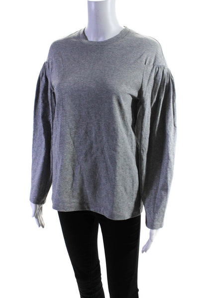 Tibi Womens Cotton Round Accent Long Sleeve Pullover Blouse Top Gray Size 0