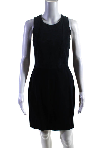 Theory Womens Black Suede Front Zip Crew Neck Sleeveless Shift Dress Size 2