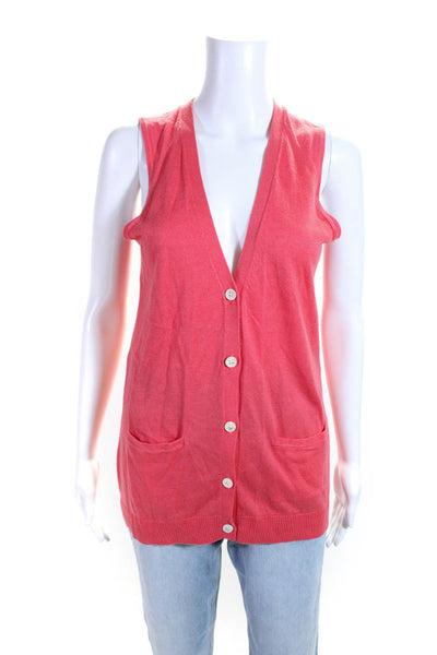 J. Mclaughlin Womens Sleeveless Buttoned V Neck Cardigan Vest Coral Pink Size XS