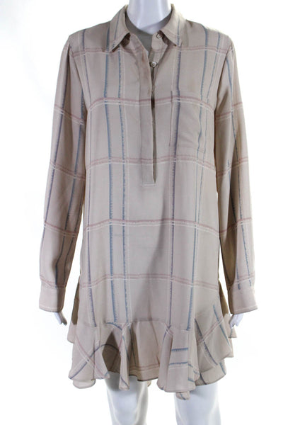 BCBGMAXAZRIA Women's Long Sleeves Collared Mini Shirt Dress Beige Size M