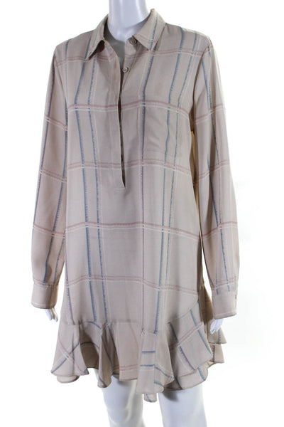 BCBGMAXAZRIA Women's Long Sleeves Collared Mini Shirt Dress Beige Size M