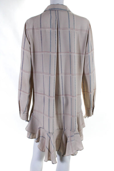 BCBGMAXAZRIA Women's Long Sleeves Collared Mini Shirt Dress Beige Size M