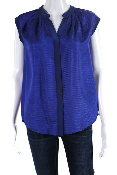 Rebecca Taylor Womens Sleeveless Button Front Silk Top Blouse Blue Size 2