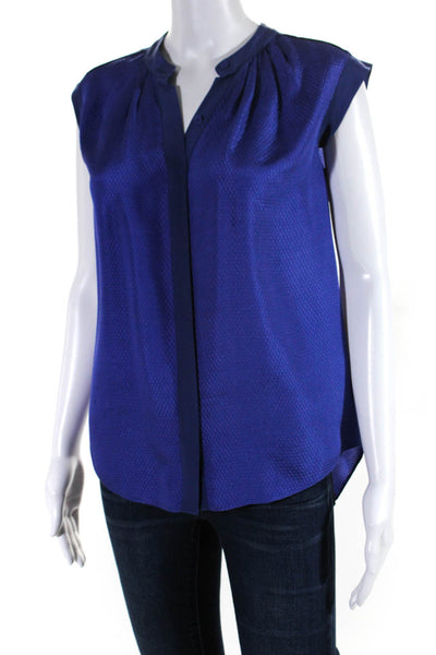 Rebecca Taylor Womens Sleeveless Button Front Silk Top Blouse Blue Size 2