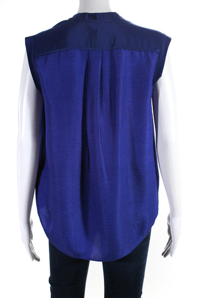 Rebecca Taylor Womens Sleeveless Button Front Silk Top Blouse Blue Size 2