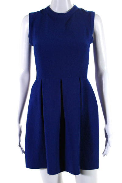 Sandro Womens Back Zip Sleeveless Crew Neck A Line Dress Royal Blue Size 1